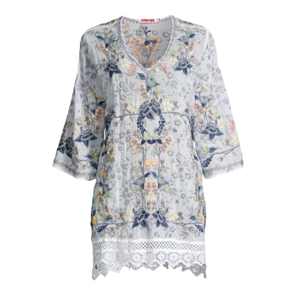 Johnny Was Azalia Embroidered Tunic Top M NWT Floral Lace Rayon Boho - Picture 2 of 10